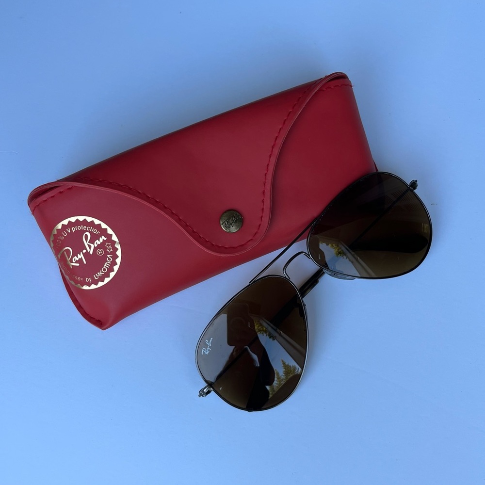 Ray-Ban Aviator Sunglasses Gunmetal Frame & Brown Lenses. Custom Style. Standard